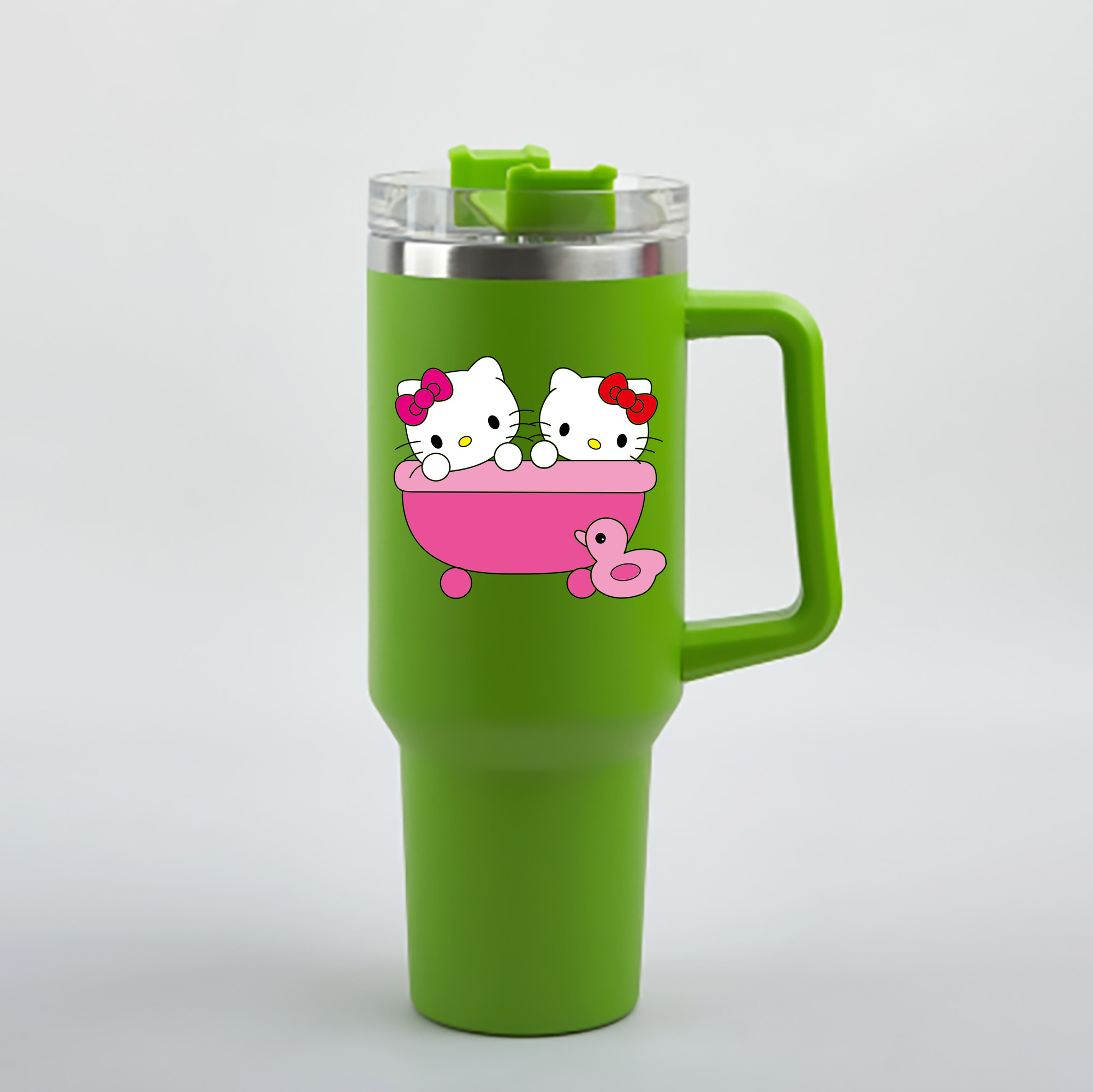 （画像用） Hello Kitty ハローキティ 1200mL車用タンブラー - クリスタルステッカー（プラスチックストロー付き）